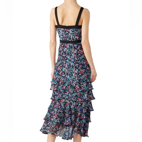 RTR SALONI
Jewel Rosette Lana Dress Black/Floral size 4 Strappy MIDI silk ruffle - Picture 2 of 7